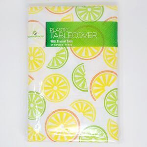 Vintage Citrus Lemon Lime Orange Vinyl‎ Flannel Back Tablecloth 52x70 NEW NOS